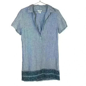 Artisanny 100% linen shirt dress embroidered size small